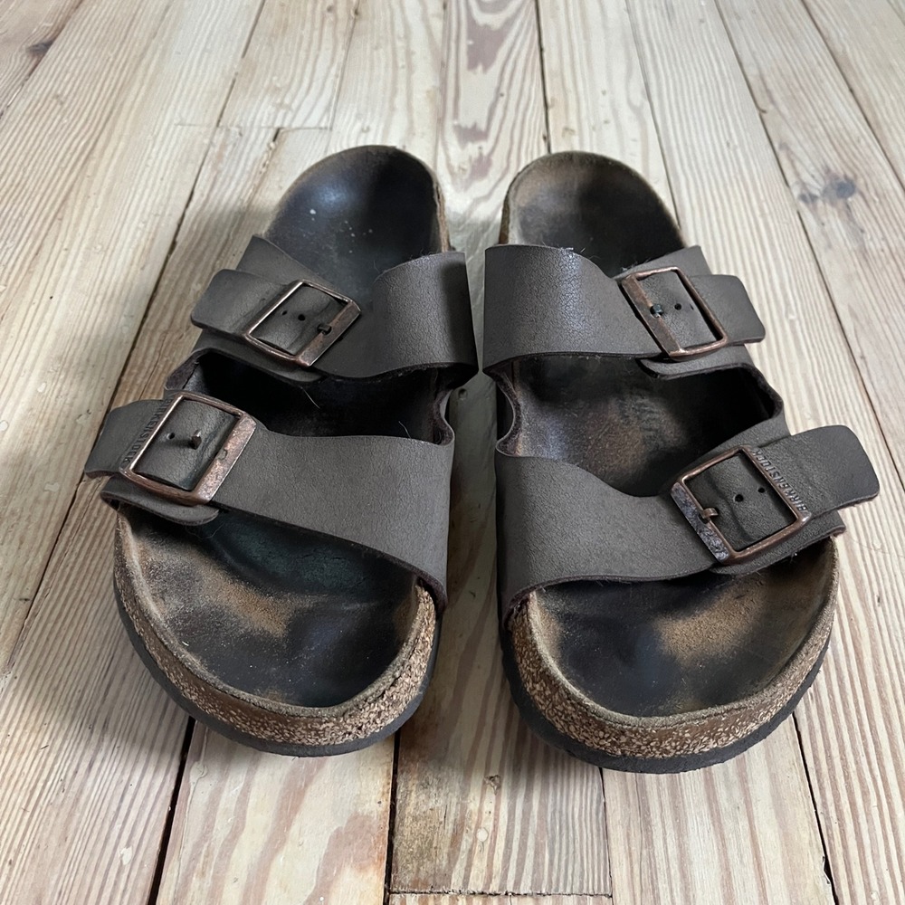 Birkenstock Arizona Slide Sandal EU 42 Mocha Brown Double Strap Buckle Cork boho - Picture 2 of 11